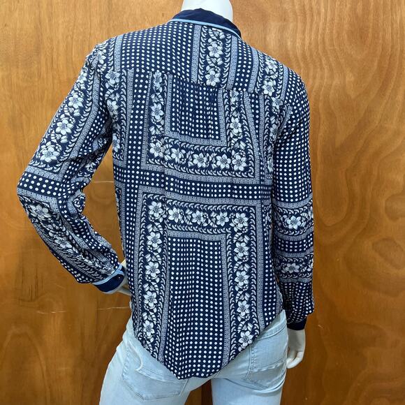 Maeve Anthropologie Floral Rayon Blouse Blue White Size 6 - Picture 2 of 11